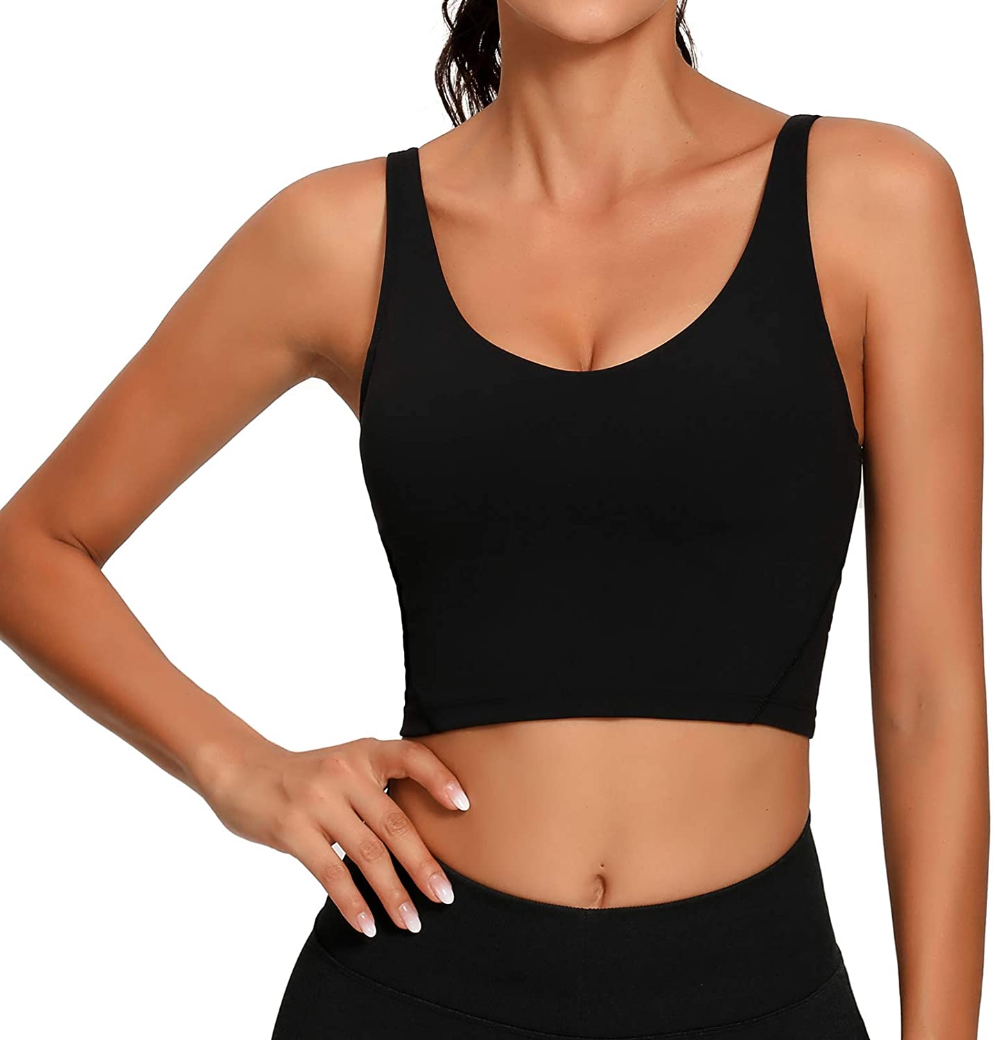 Women Yoga Longline Tank Tops Workout Fitness Push-up Padded Sports Bra Running Camisole Crop Top