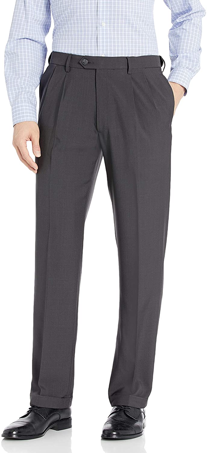 Haggar Men's Repreve Stria Gab Pleat Front Dress Pant, Black