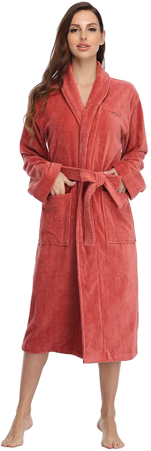 RONGTAI Shawl Collar Kinmono Bathrobe 100% Cotton Sleepwear Hotel Spa Plush Robe for Women and Men 