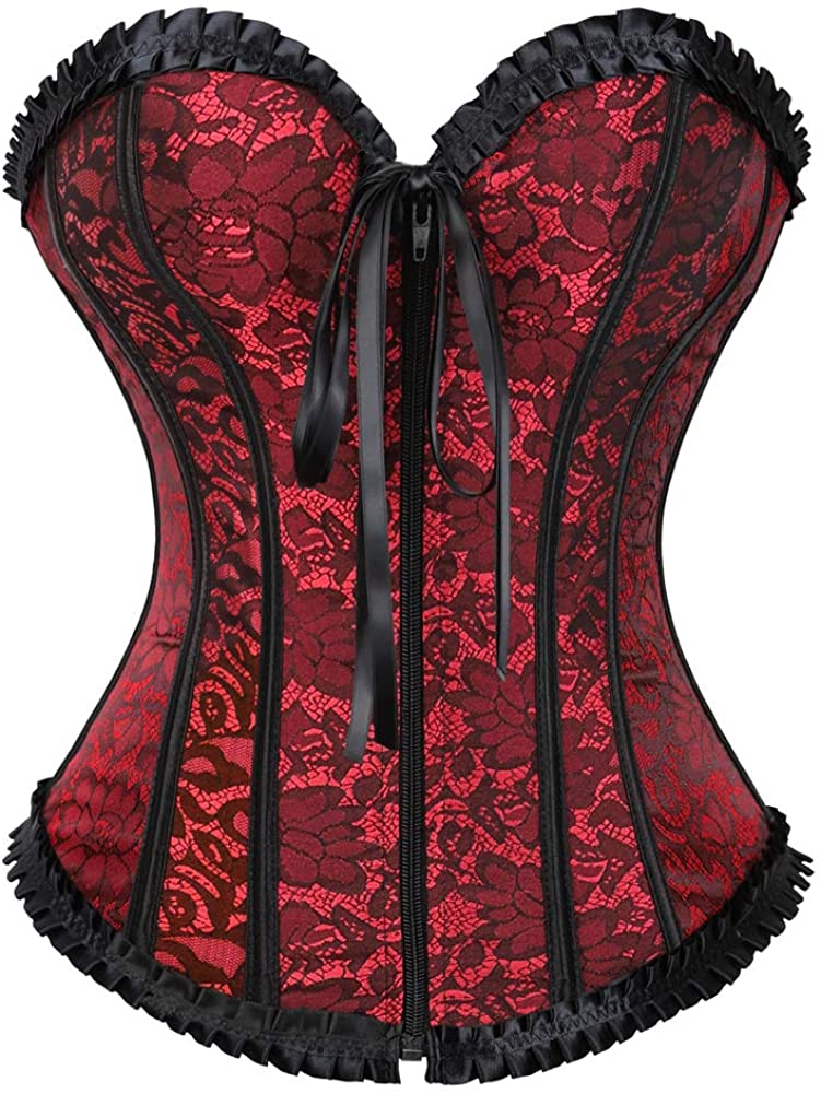 Corsets for Women Vintage Brocade Corset and Bustier Zipper Front Lingerie  Top