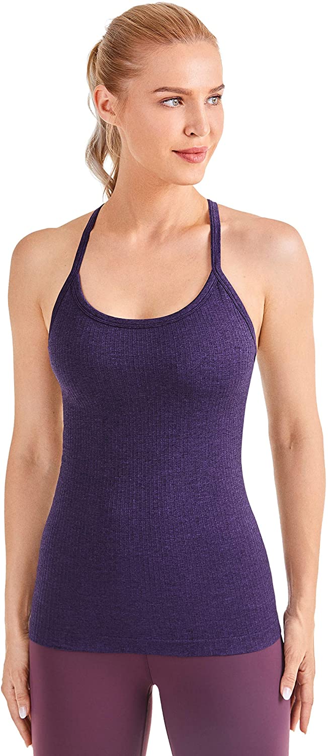 CRZ YOGA Women's Seamless Workout Tank Tops with Built-in Bra
