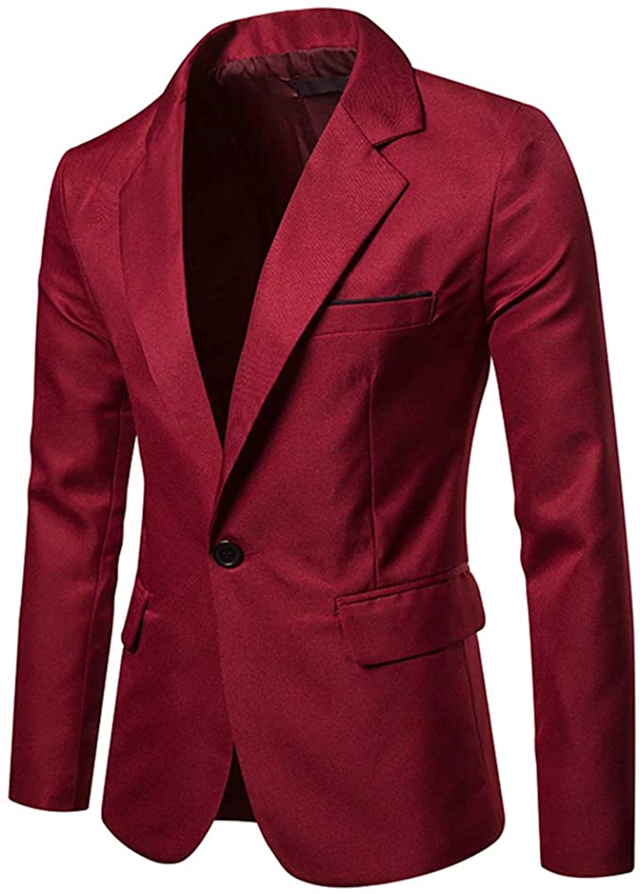Mens Casual Slim Fit Suit Jacket 1 Button Daily Blazer Business Sport Coat Tops 