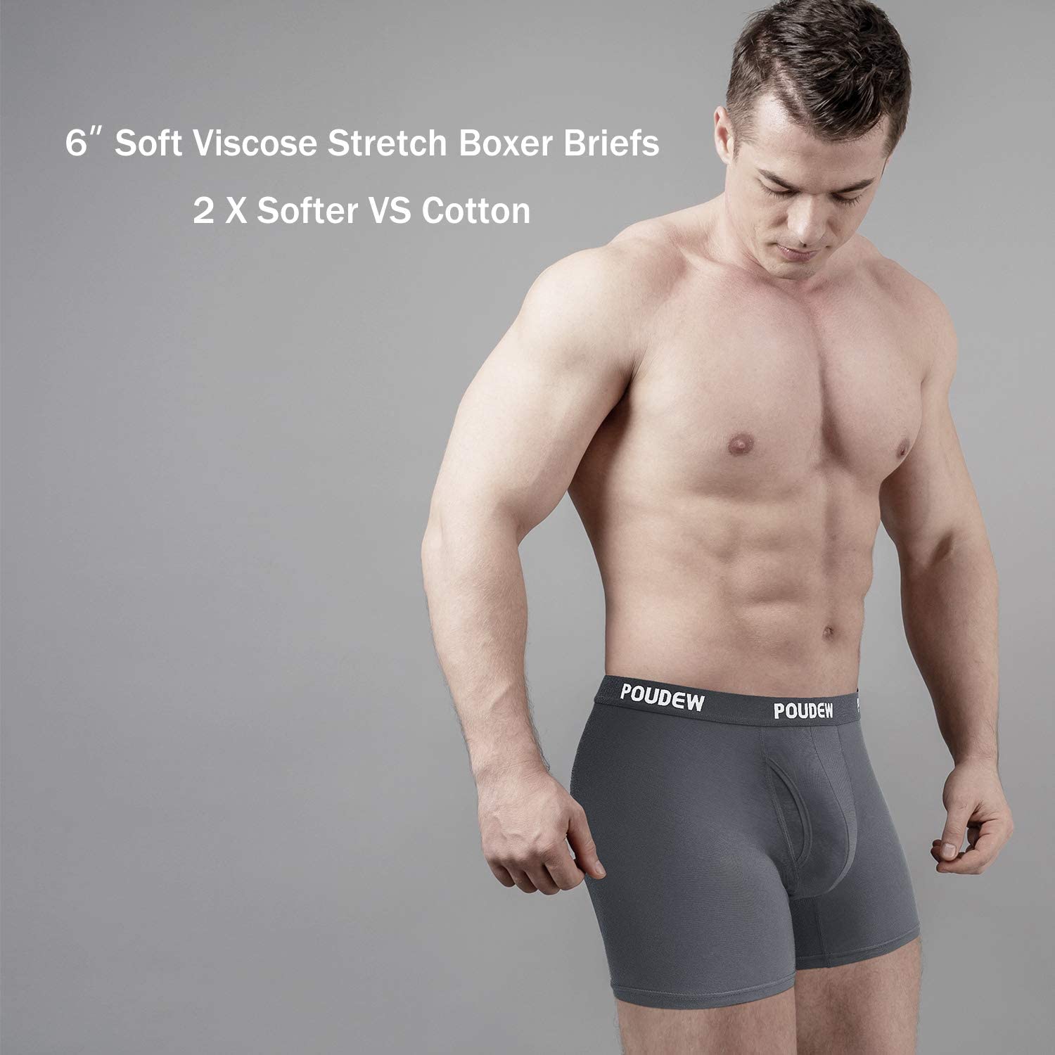 Poudew Men's Underwear 6 Inches Soft Viscose Boxer Briefs, Tagless Mens ...