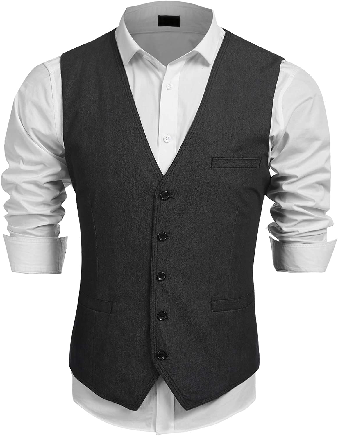 JINIDU Herrenweste Formal Hochzeit Party Weste Slim fit Business Layered Suit Vest 
