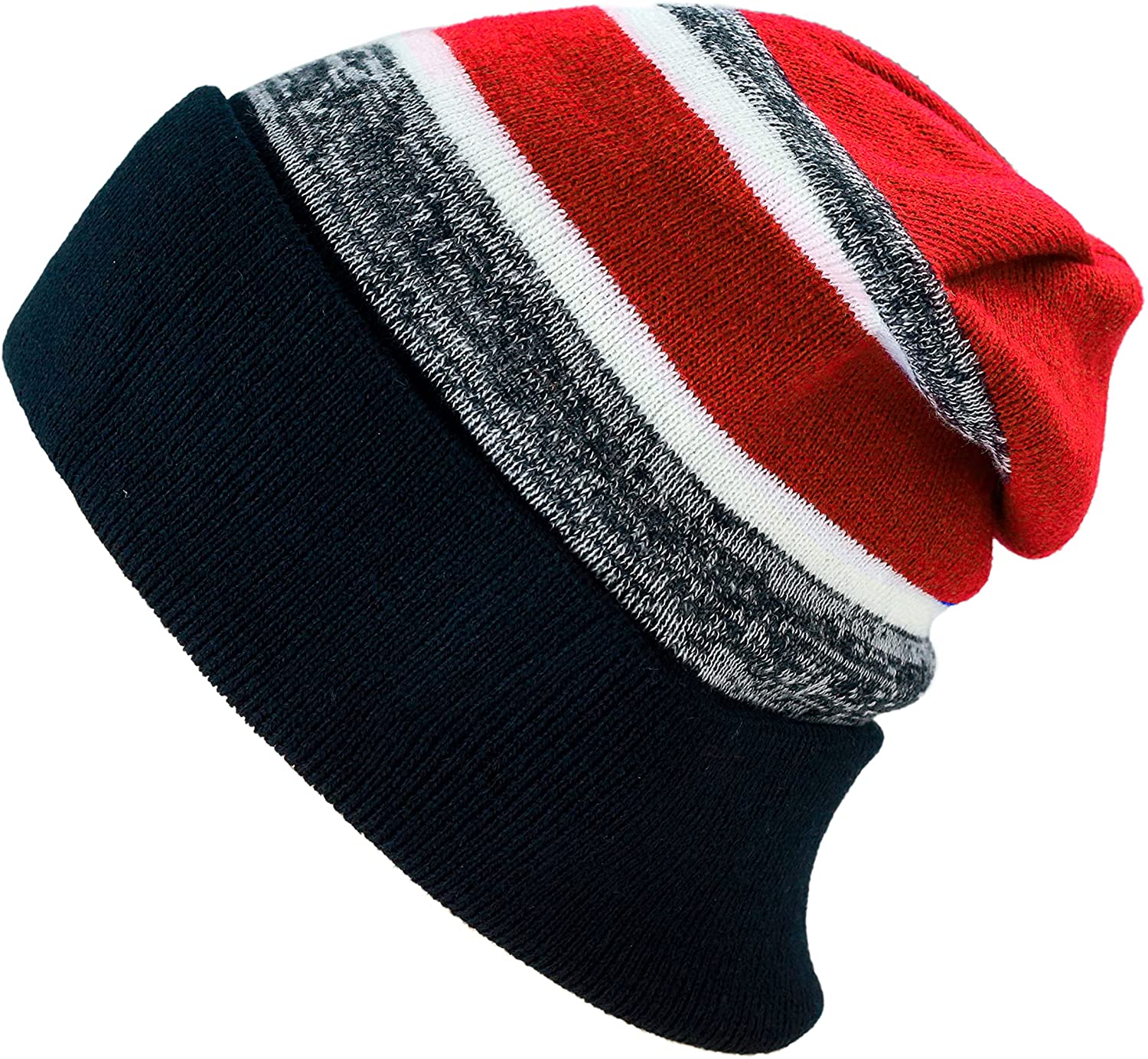 The Hat Depot - Striped Cuffed Pom Pom Knit Beanie