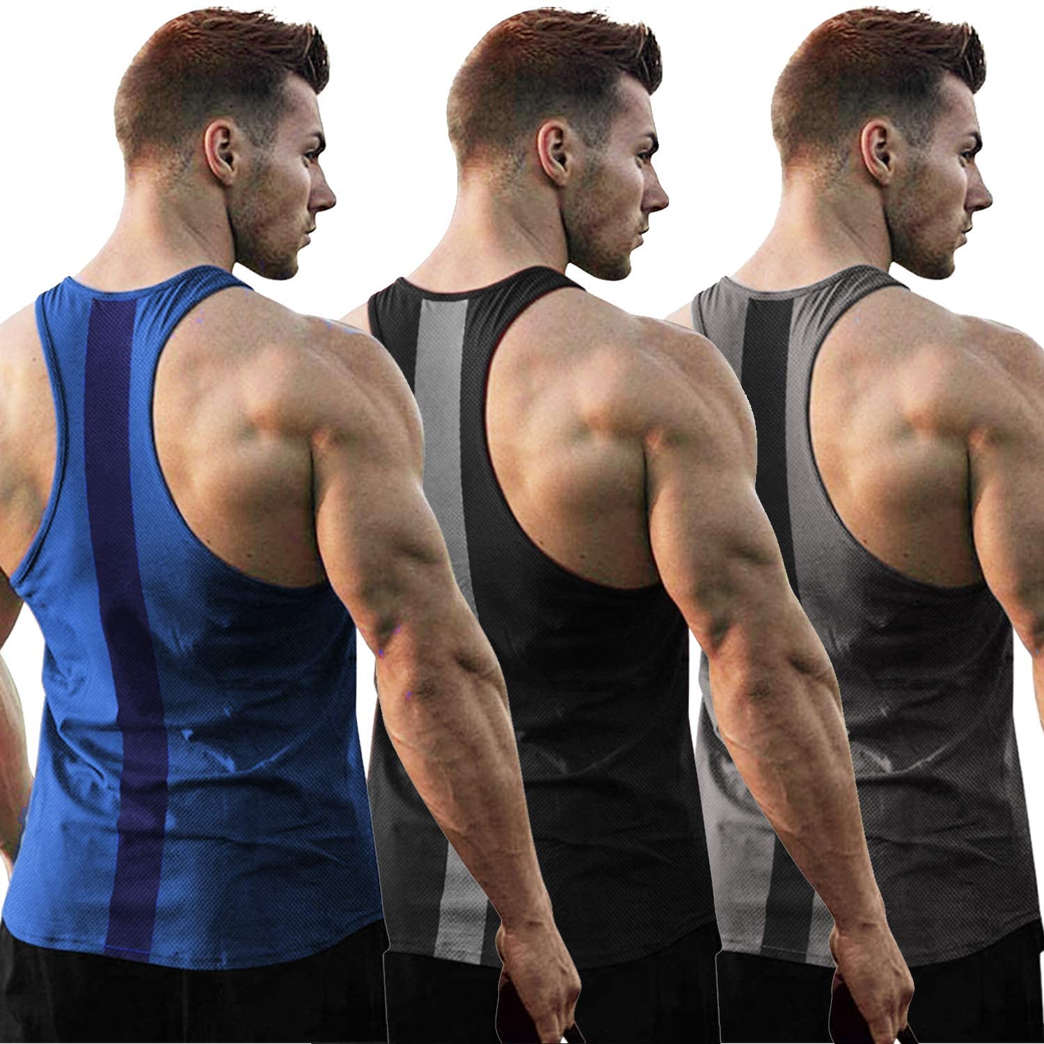 COOFANDY Men's Bodybuilding Gym Tank Tops Pack of 3 Stringer Workout T-Shirts Sleeveless 
