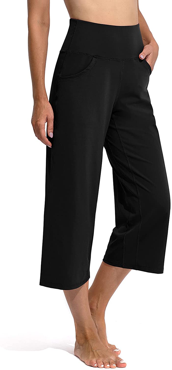 Promover Women's Wide Leg Capri Pants Yoga Crop Pants with Pockets High  Waist Ca
