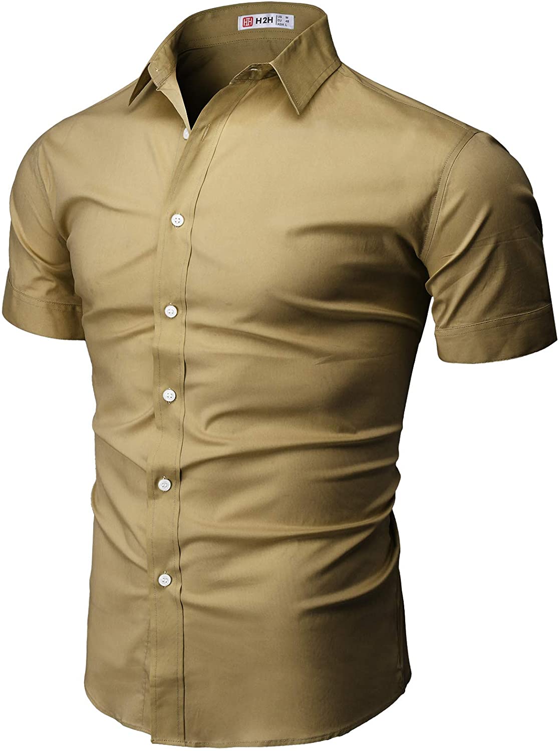H2H Mens Dress Shirts Slim Fit Short Sleeve Business Shirt Basic ...