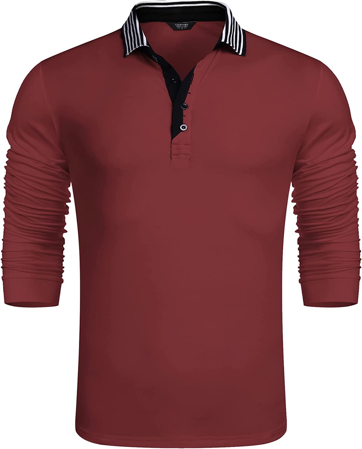  AMDBEL Long Sleeve Polo Shirts For Men Red,Corduroy