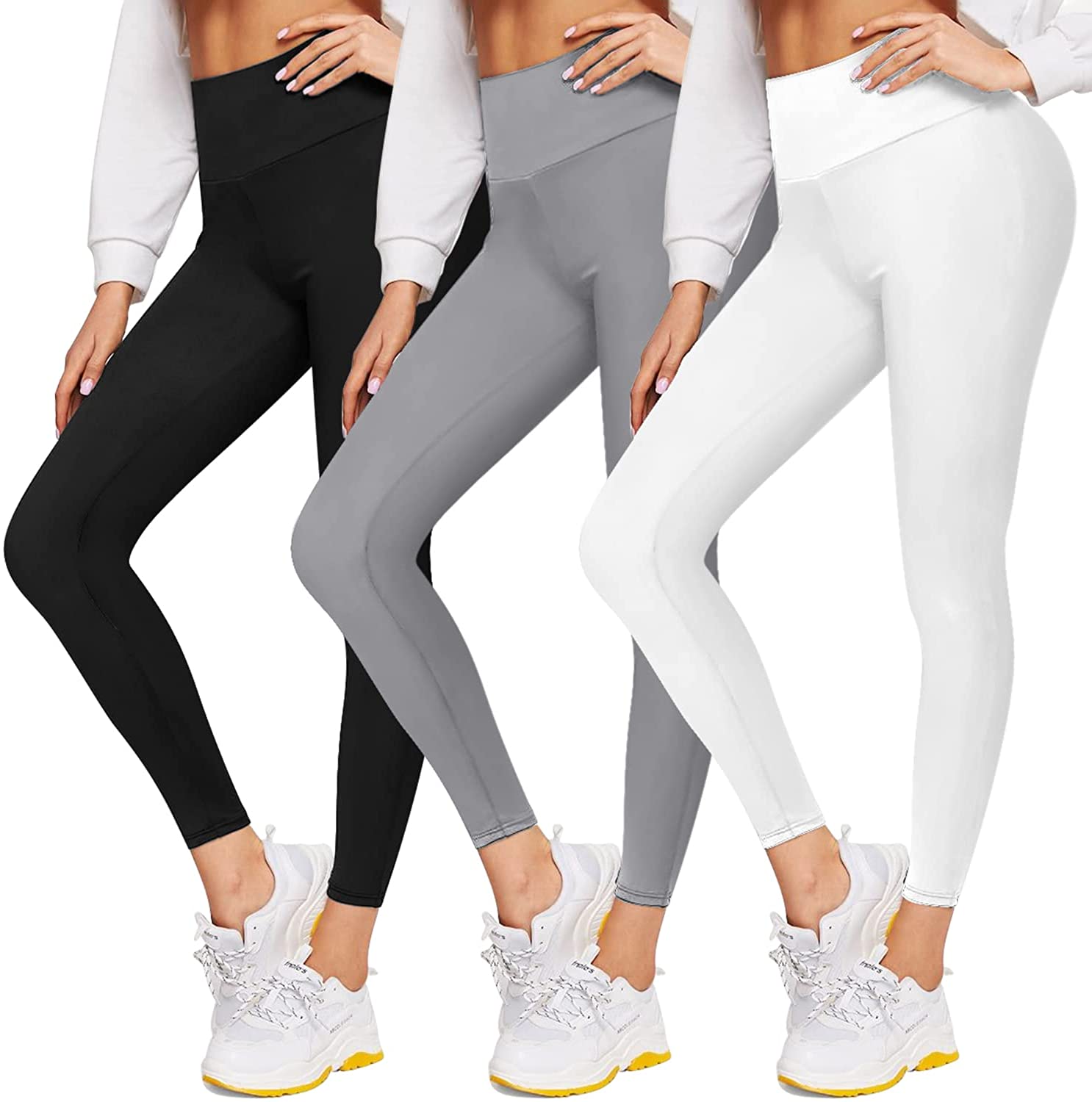GROTEEN Women's Leggings 3 Pack - High Waist Tummy Control Butt Lifting  Yoga Pan