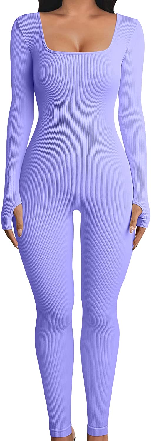  OQQ Women Yoga Jumpsuits Workout Ribbed Long Sleeve Zip Front Sport  Jumpsuits Beige : Clothing, Shoes & Jewelry