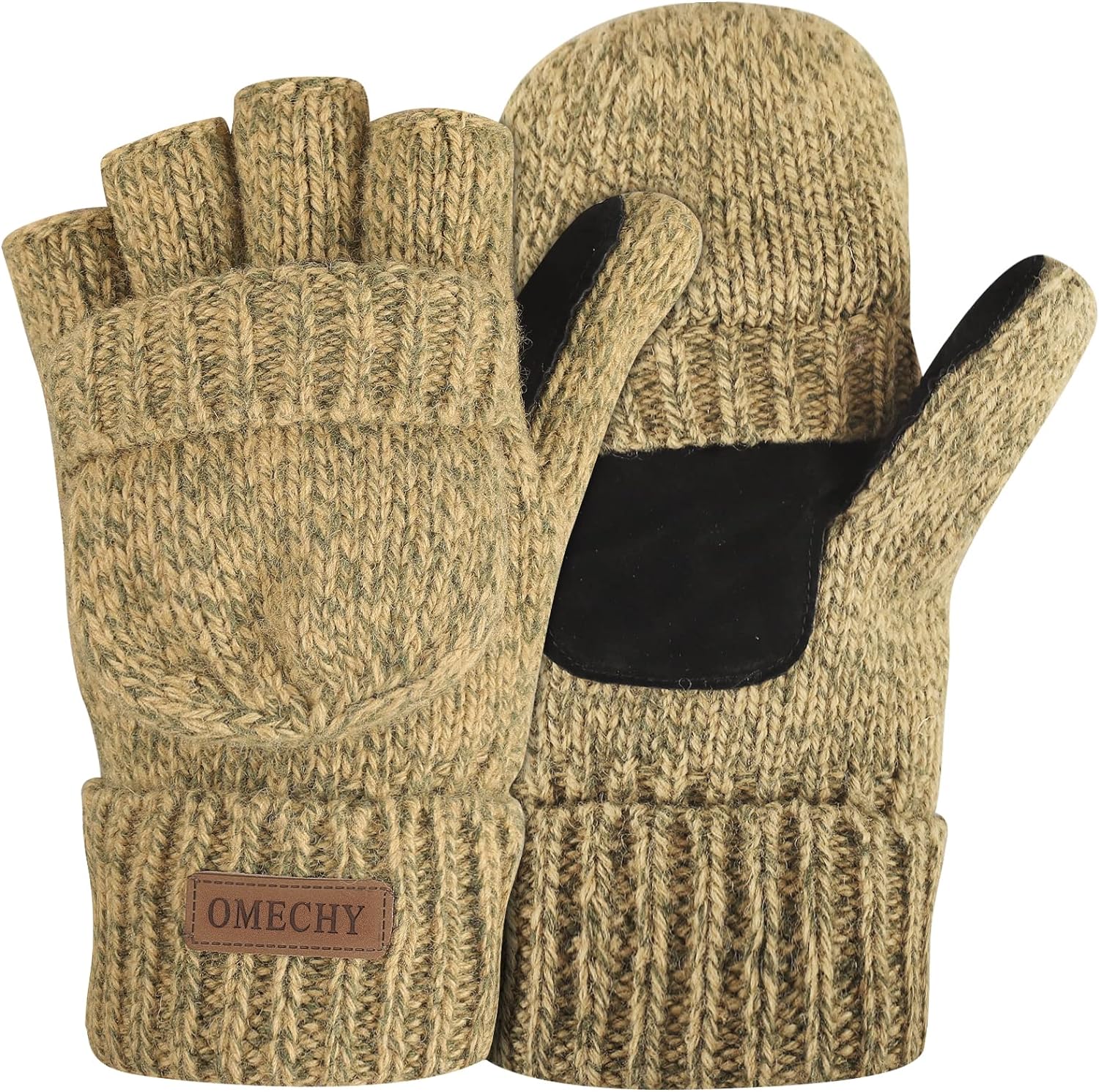 Winter Knitted Convertible Fingerless Gloves Wool Mittens Warm