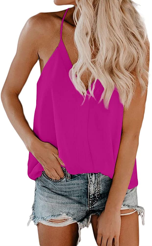 FOROLAV Women's V Neck Tank Tops Chiffon Cami with Adjustable Spaghetti  Straps