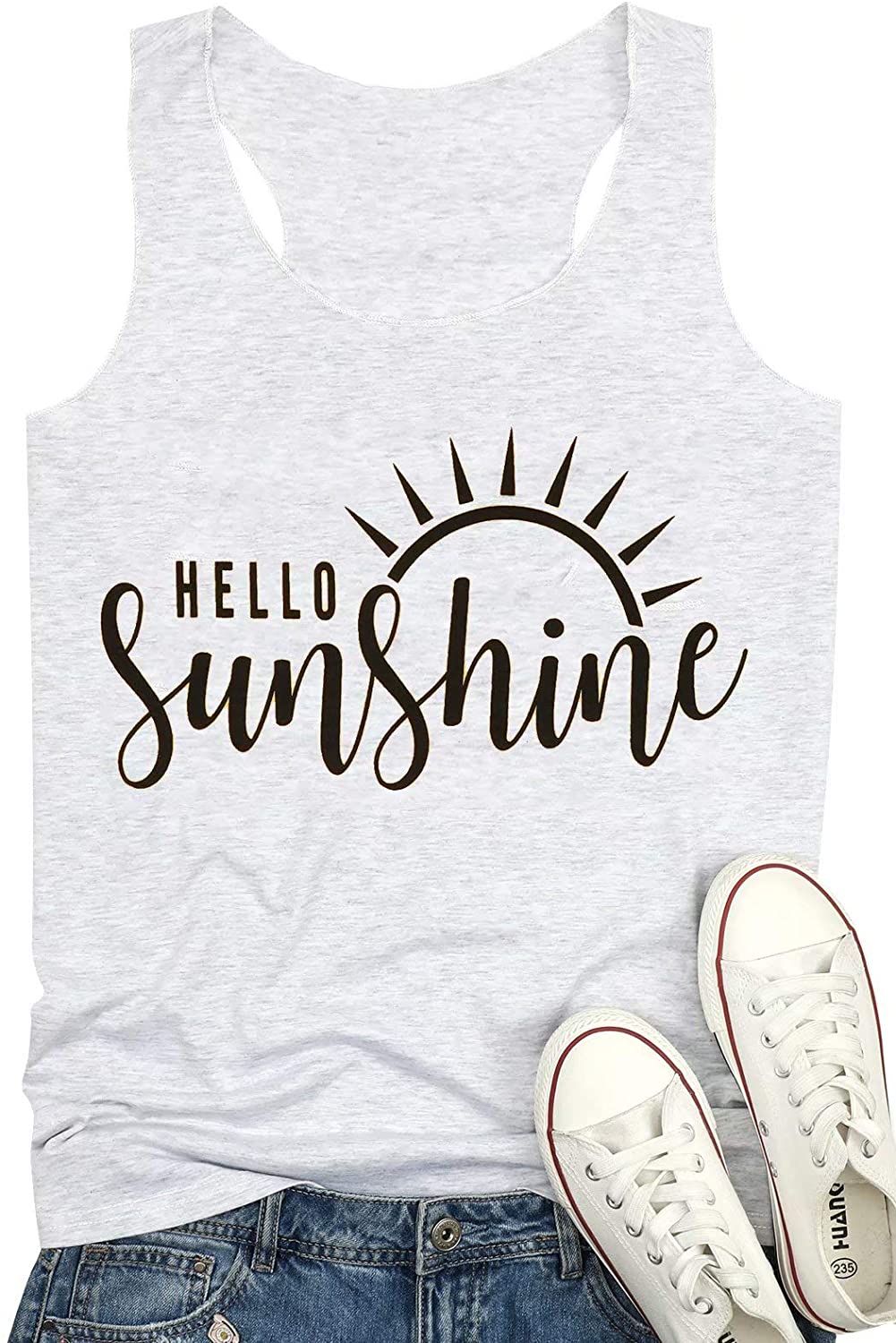 Hello Sunshine Tank Tops for Women Summer Sleeveless Graphic Print