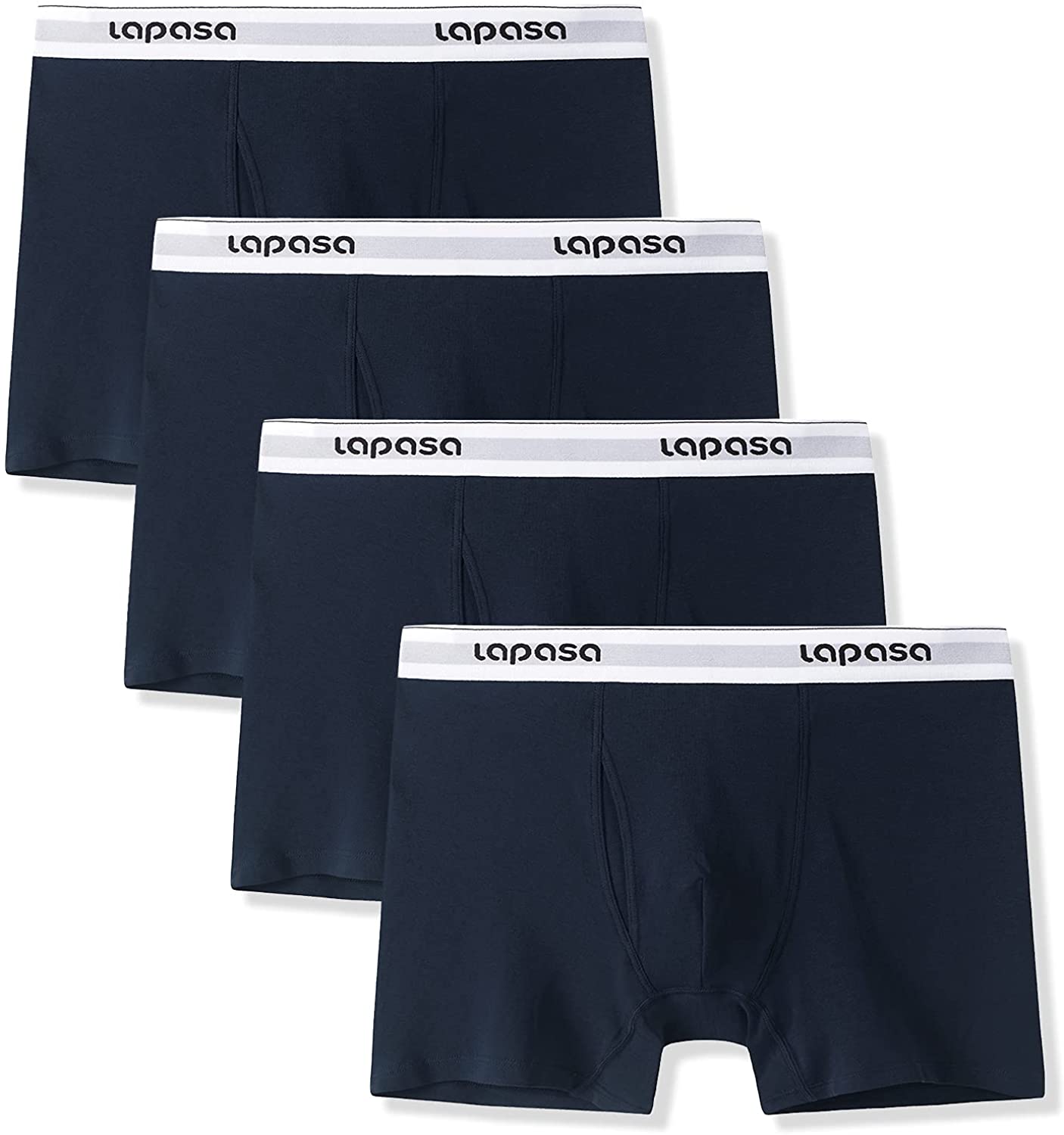 LAPASA Men's Boxer Briefs Cotton 4 Pack Trunks Underpants Underwear with  Open Fly Stretch Bulge Pouch Underwear Comfort and Soft M03, Multicolor, L  : : Fashion
