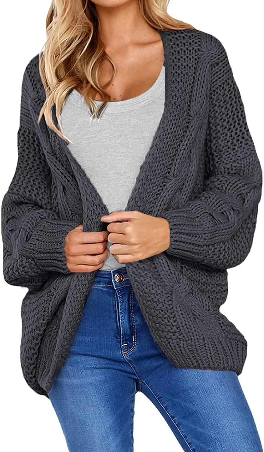 Astylish Women Open Front Long Sleeve Chunky Knit Cardigan Sweaters Loose  Outwea