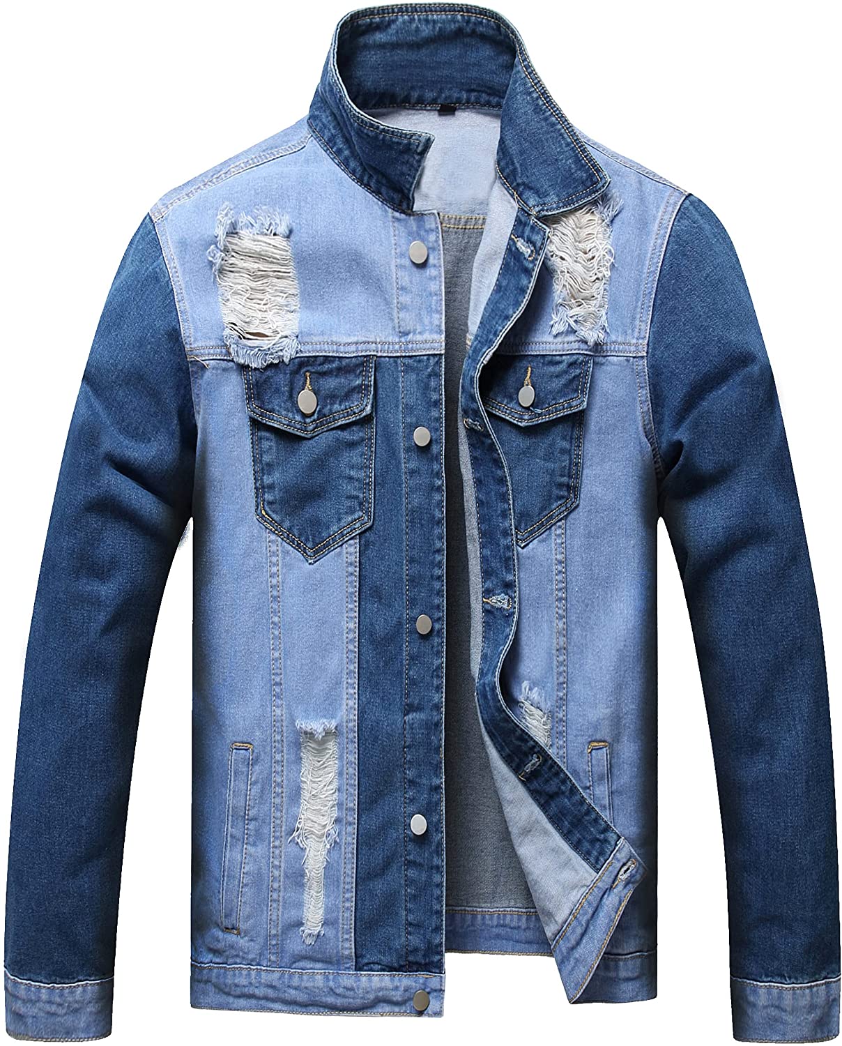JSACYTF Men’s Denim Jacket,Classic Ripped Jean Jacket for Men with Holes