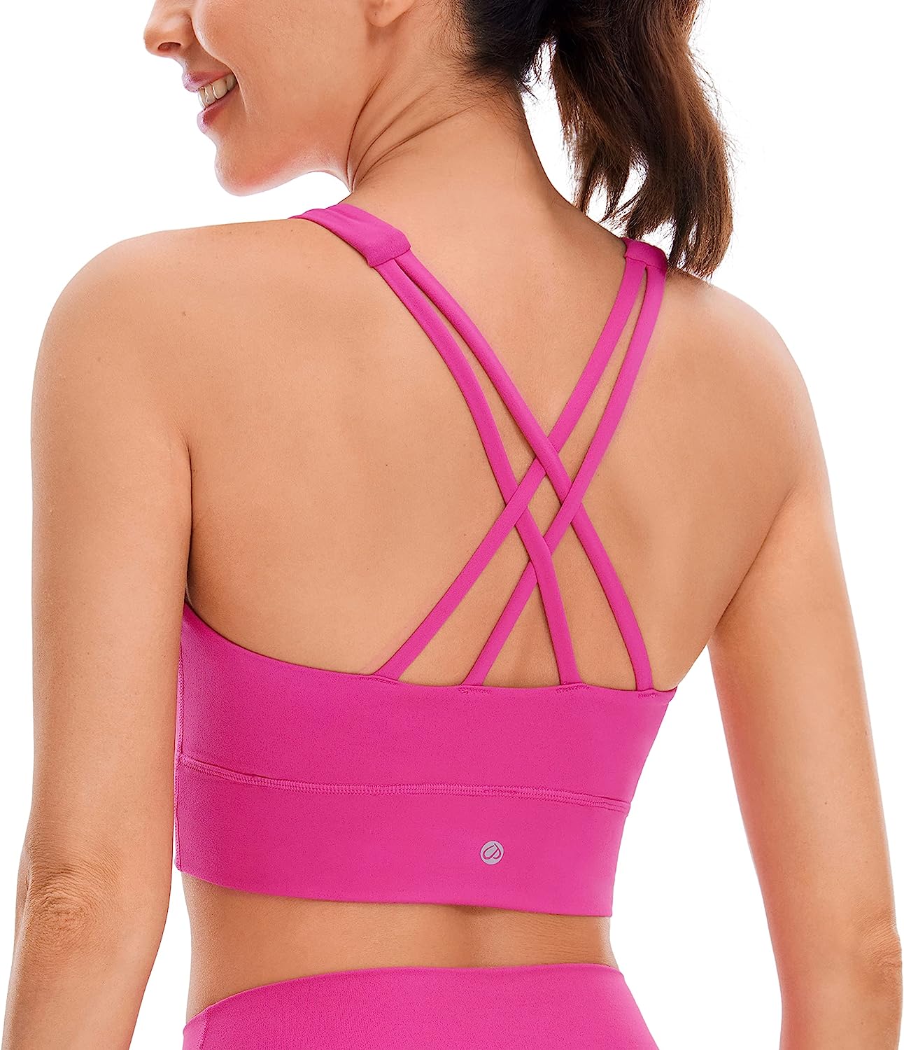 CRZ YOGA Womens Butterluxe Strappy High Neck Longline Sports Bra - Padded  Criss