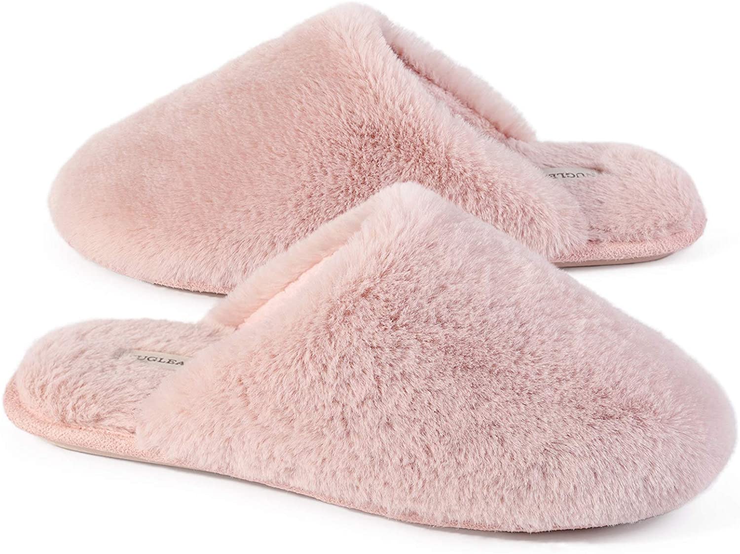 Snug Leaves Ladies' Fluffy Memory Foam Slip On Slippers with Cozy Faux Fur Lined House Shoes 