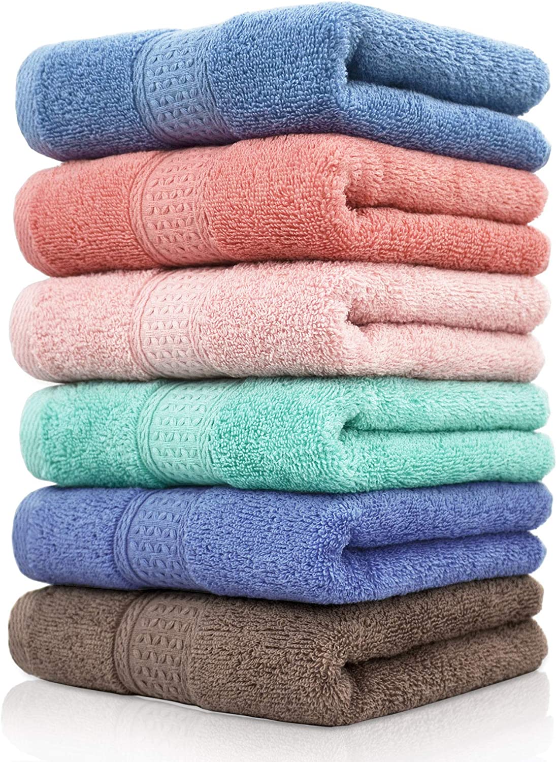 13 x 13 Inch 6-Pack 3 Colors Cleanbear Cotton Washcloths Bath Wash Cloth Set