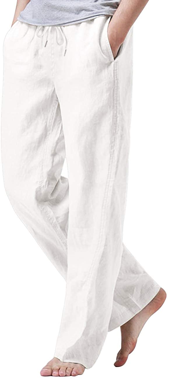  Elastic Waist Cotton Linen Drawstring Pants for Women
