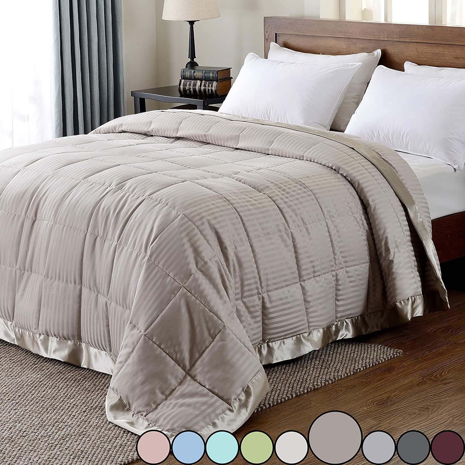 Down Alternative Quilted Comforter with Satin Trim 