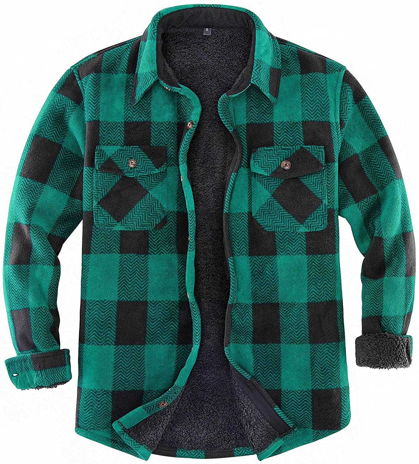 ThCreasa Mens Sherpa Fleece Lined Flannel Shirt Jacket Warm Button Down  Plaid Shirt-Jac