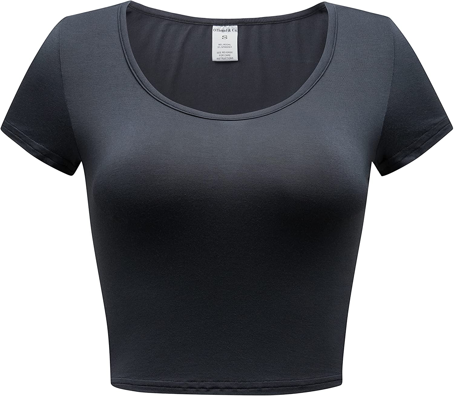 OThread & Co. Women's Basic Crop Tops Stretchy Casual Scoop Neck