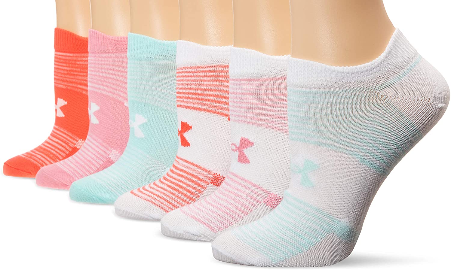 6 Pairs Under Armour Girls Essential No-Show liner socks 