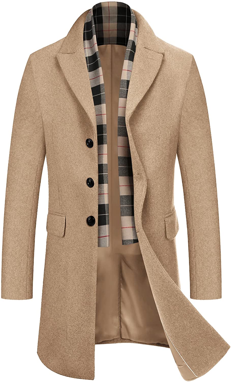 COOFANDY Mens Wool Blend Coat with Detachable Scarf Single Breasted Top Coats Winter Warm Short Overcoats Jackets 