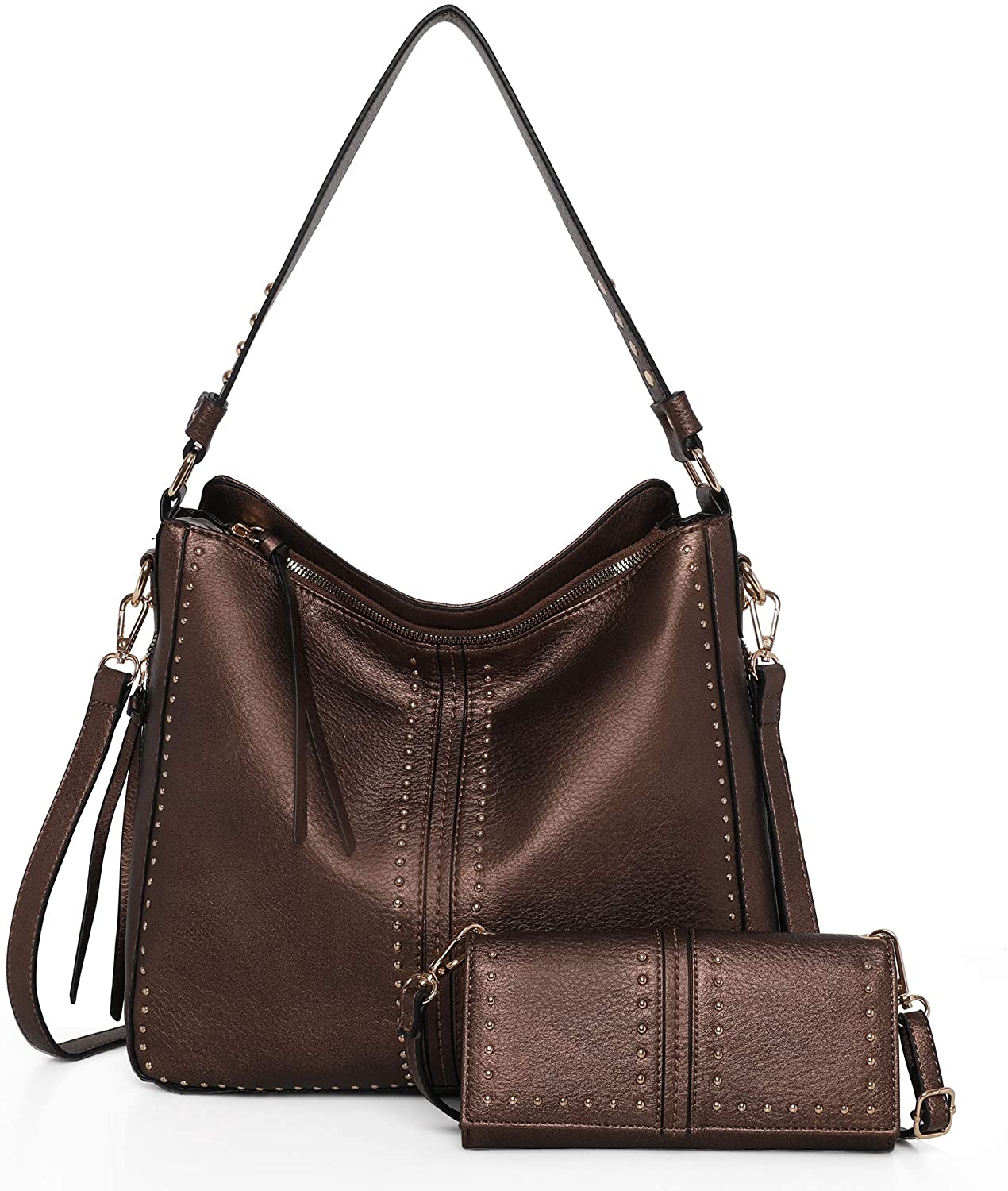 Montana West Large Leather Hobo Handbag for Women Concealed Carry Studded Shoulder Bag Crossbody Purse 
