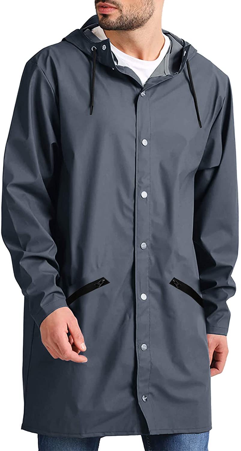 COOFANDY Mens Waterproof Hooded Rain Jacket Lightweight Windproof Active Outdoor Long Raincoat 