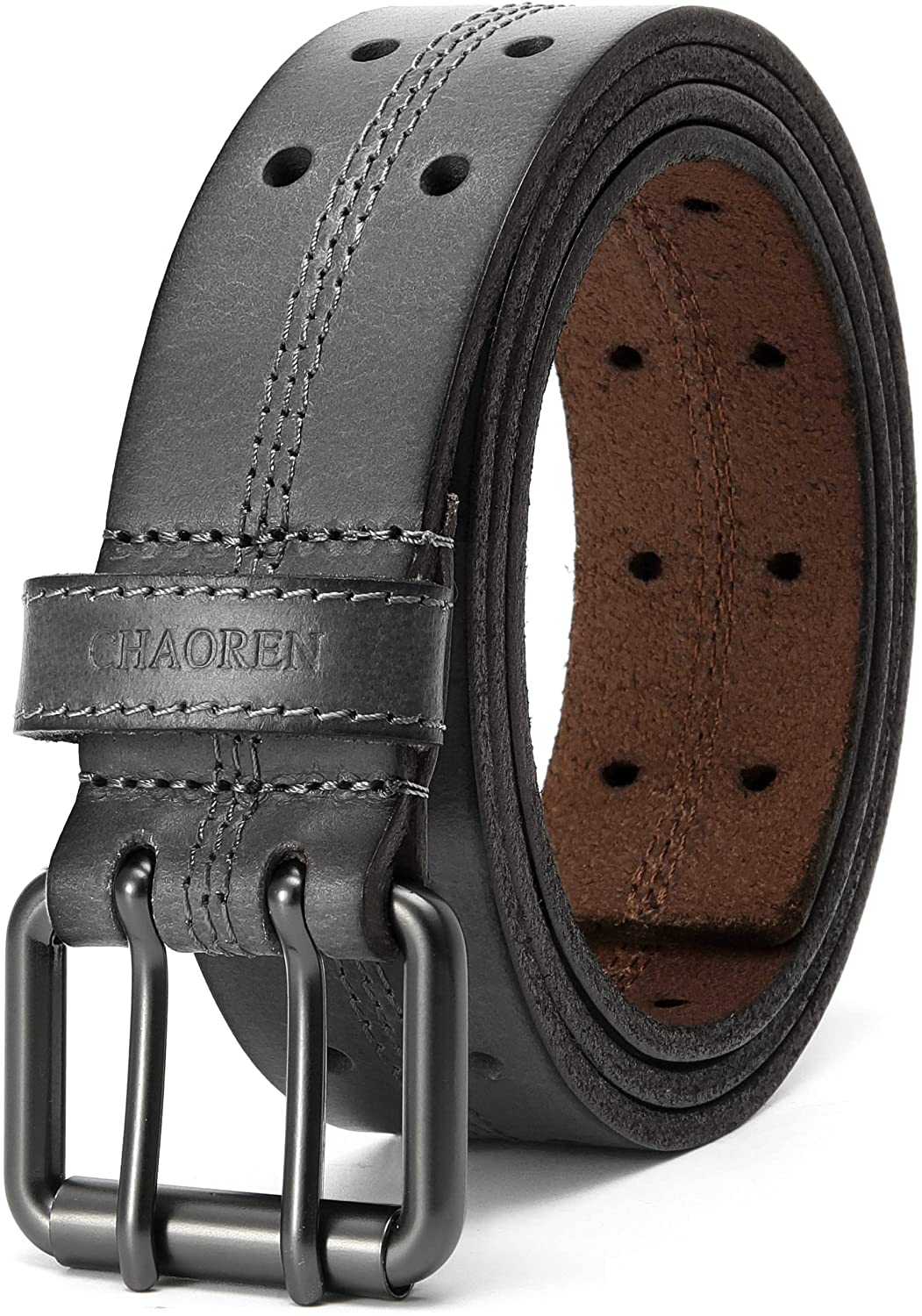 Hagora Men 1-1/2" Wide Tooled Genuine Leather Braid Inlay Metal Buckle Belt 