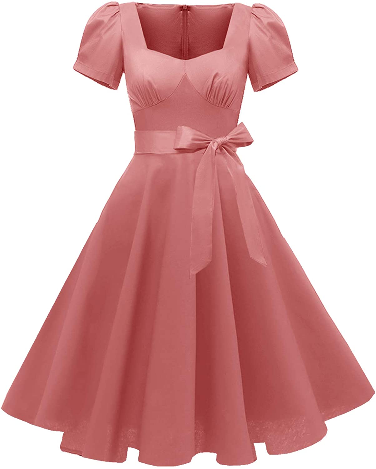 GOOBGS Women's 1950s Vintage Puff Sleeves Cocktail Rockabilly Swing Retro Dress with Pockets 