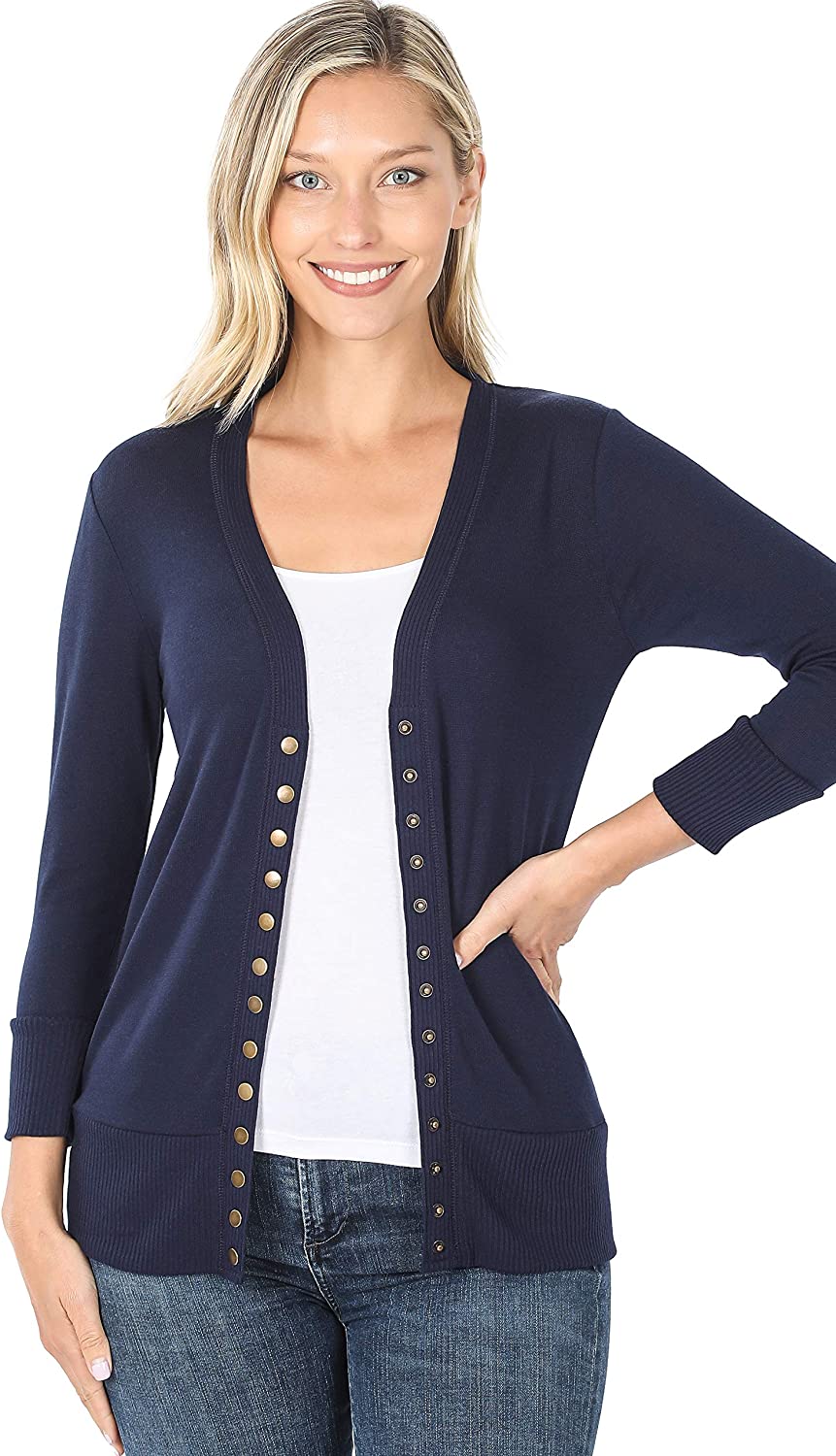 Zenana SNAP Button Sweater Cardigan 3/4 Sleeve from Small to 3X