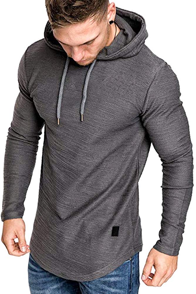 THWEI Mens Athletic Hoodies Sport Sweatshirt Solid Color Pullover Shirt Long Sleeve Tops