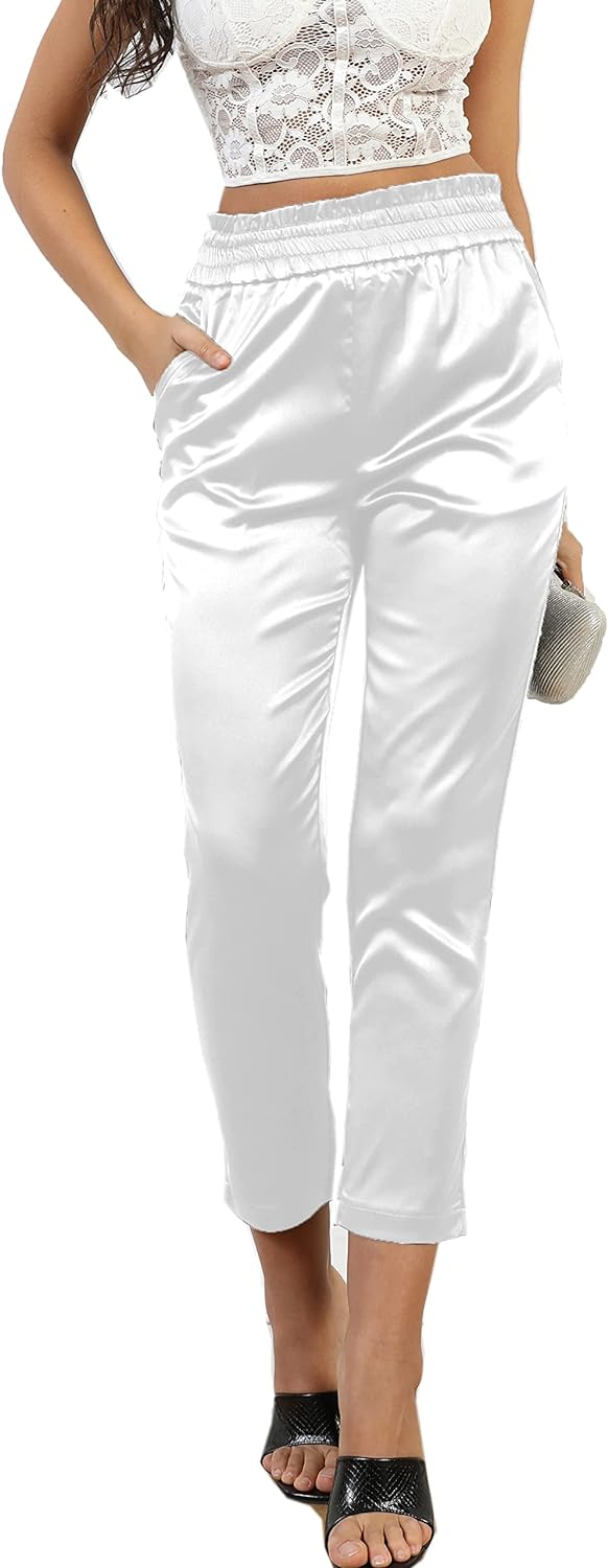 Women's White Satin Pants