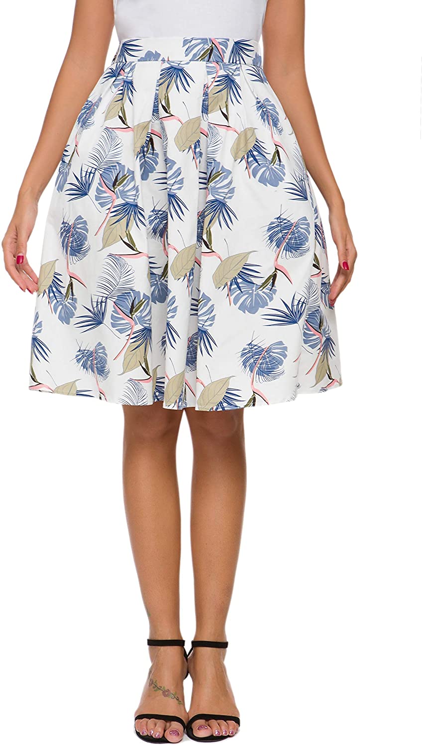 thumbnail 29  - Tandisk Women&#039;s Vintage A-line Printed Pleated Flared Midi Skirt with Pockets