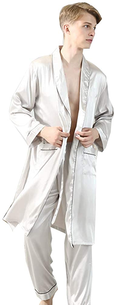 Lavnis Men's Satin Bathrobe Nightgown Casual Kimono Robe Loungewear Sleepwear Pajama Set with Shorts 