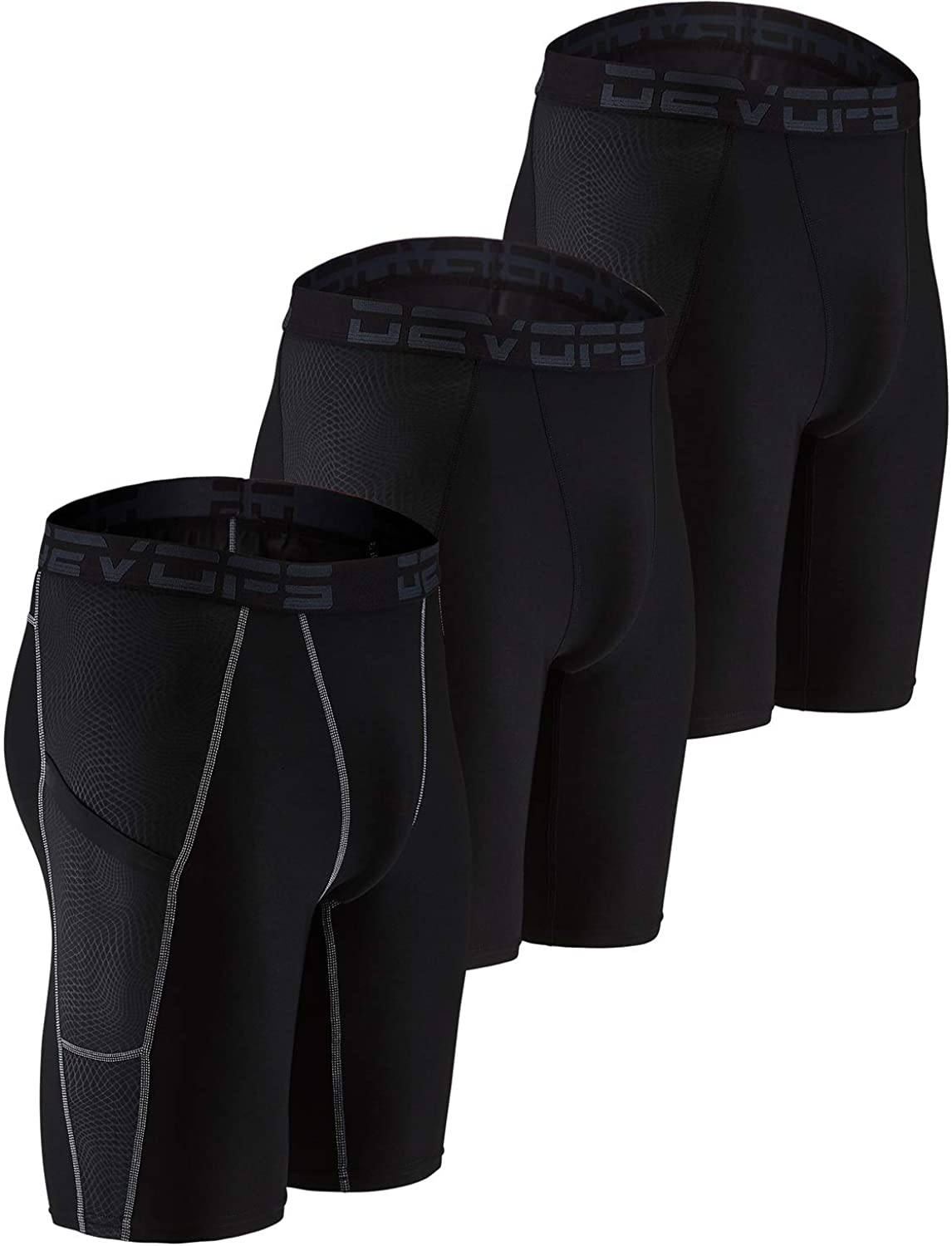 3 Pack DEVOPS Mens Compression Shorts Underwear with Pocket 