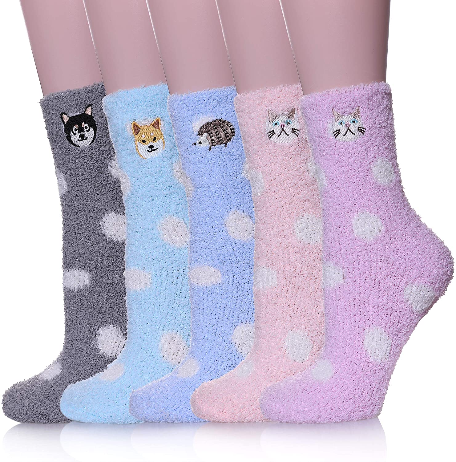 Womens Soft Cute Funny Animal Designe Microfiber Slipper Socks Cozy ...