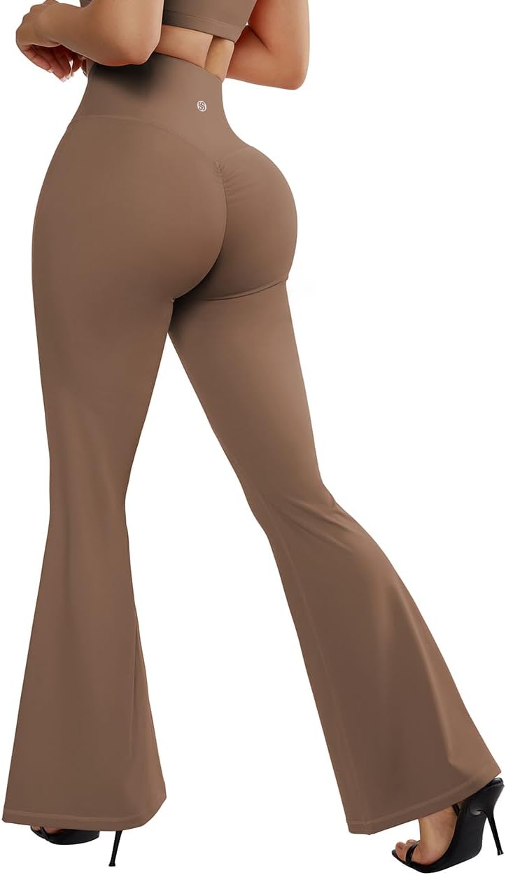 Ploknplq Women's Yoga Pants All-season Activewear Solid Full Length Relaxed  Fit Boot Cut Scrunch Butt Lifting Flare Leggings Navy XL 