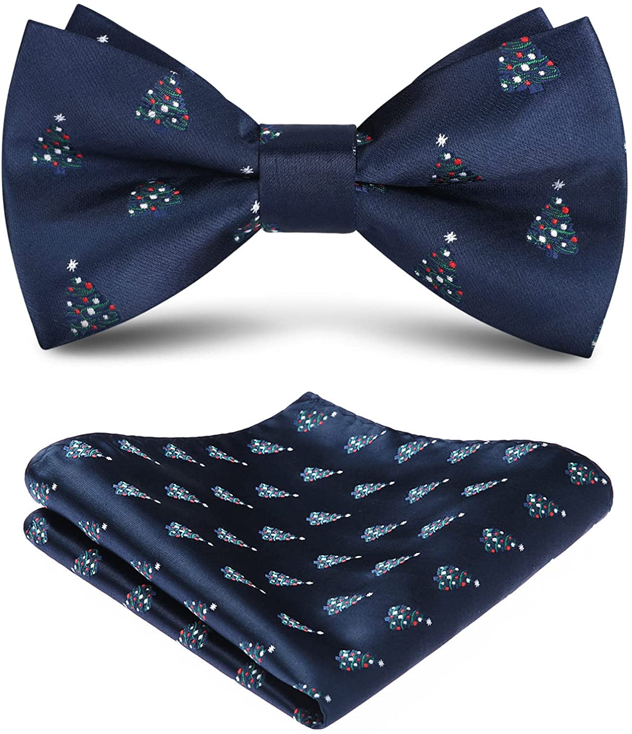 HISDERN Mens Christmas Classic Pre Bow Tie And Pocket Square Set Wedding Party Accessories 