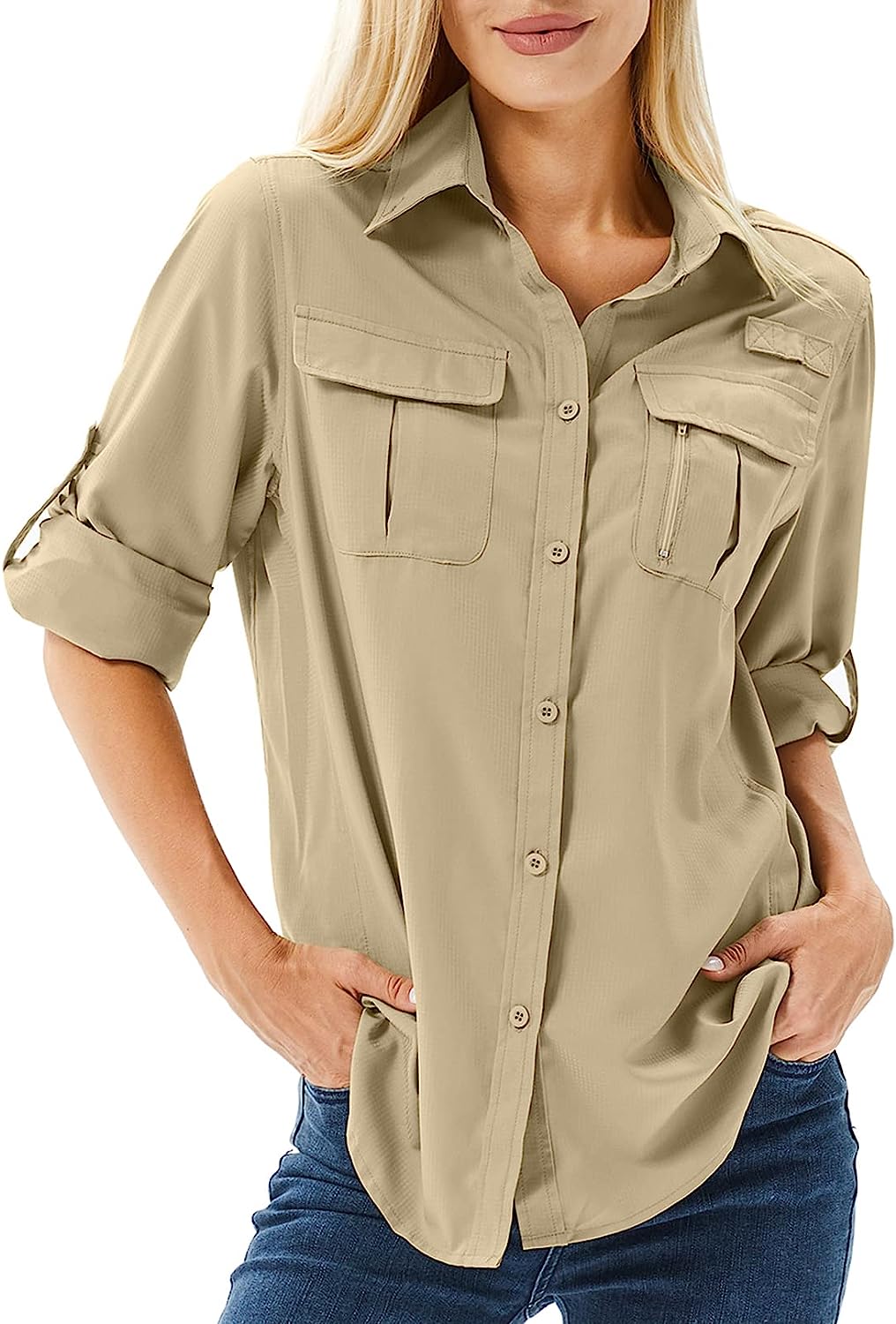 Toumett Women's UPF 50 Long Sleeve UV Sun Protection Safari Shirts Outdoor  Quick