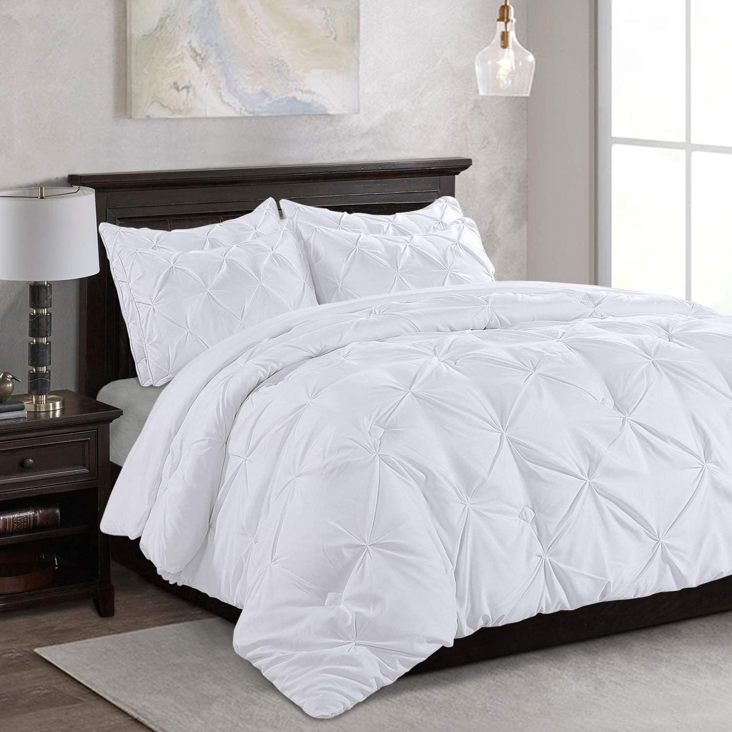 HOMBYS White Comforter Set Queen\/Full Size Lightweight Pinch Pleat Soft Duvet In  eBay