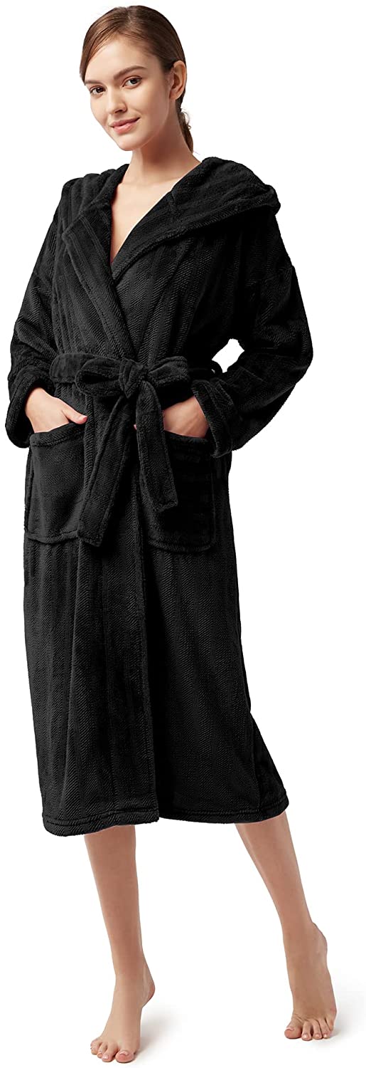 thumbnail 7  - SIORO Womens Plush Robe with Hood, Long Flannel Fleece Bathrobe for women Warm a