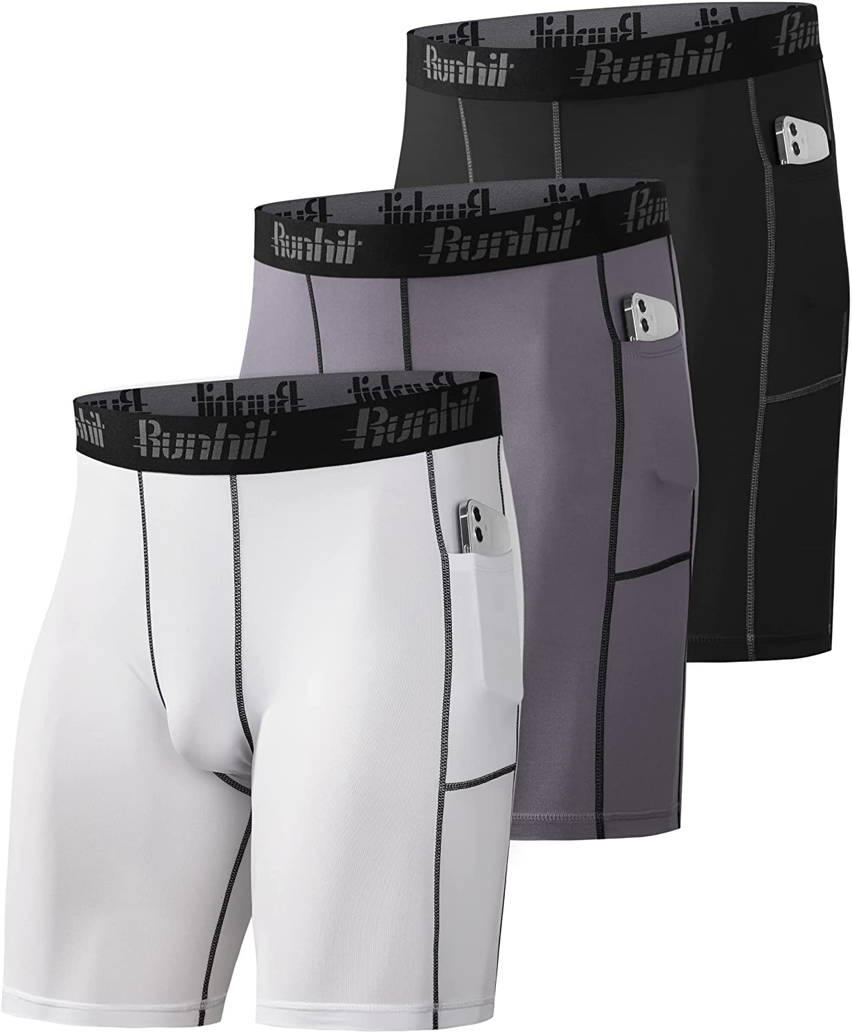 Runhit Compression Shorts Men Athletic Underwear for Men Spandex Running Shorts Workout Sports