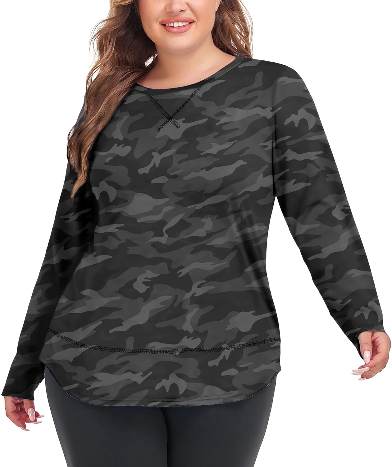 COOTRY Plus Size Workout Tops for Women Long Sleeve Shirts Breathable Dry  Fit At