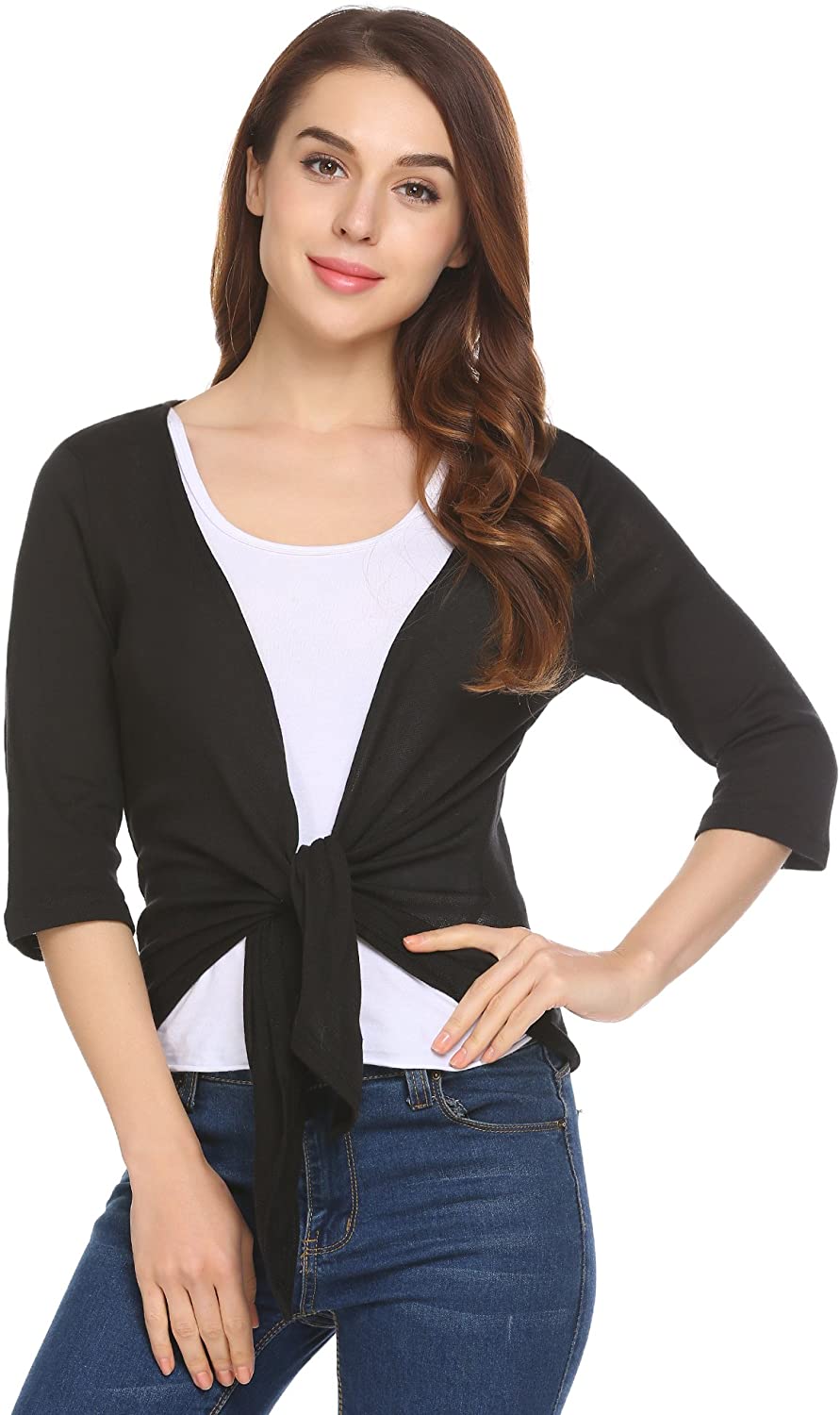 Concep Womens Tie Front Shrug Cropped Bolero 34 Slee