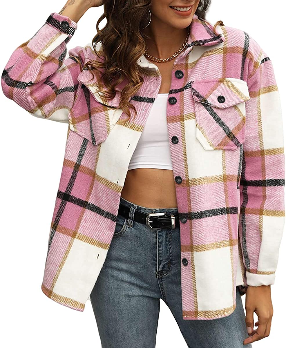 Womens Casual Plaid Wool Blend Button Long Down Parka With